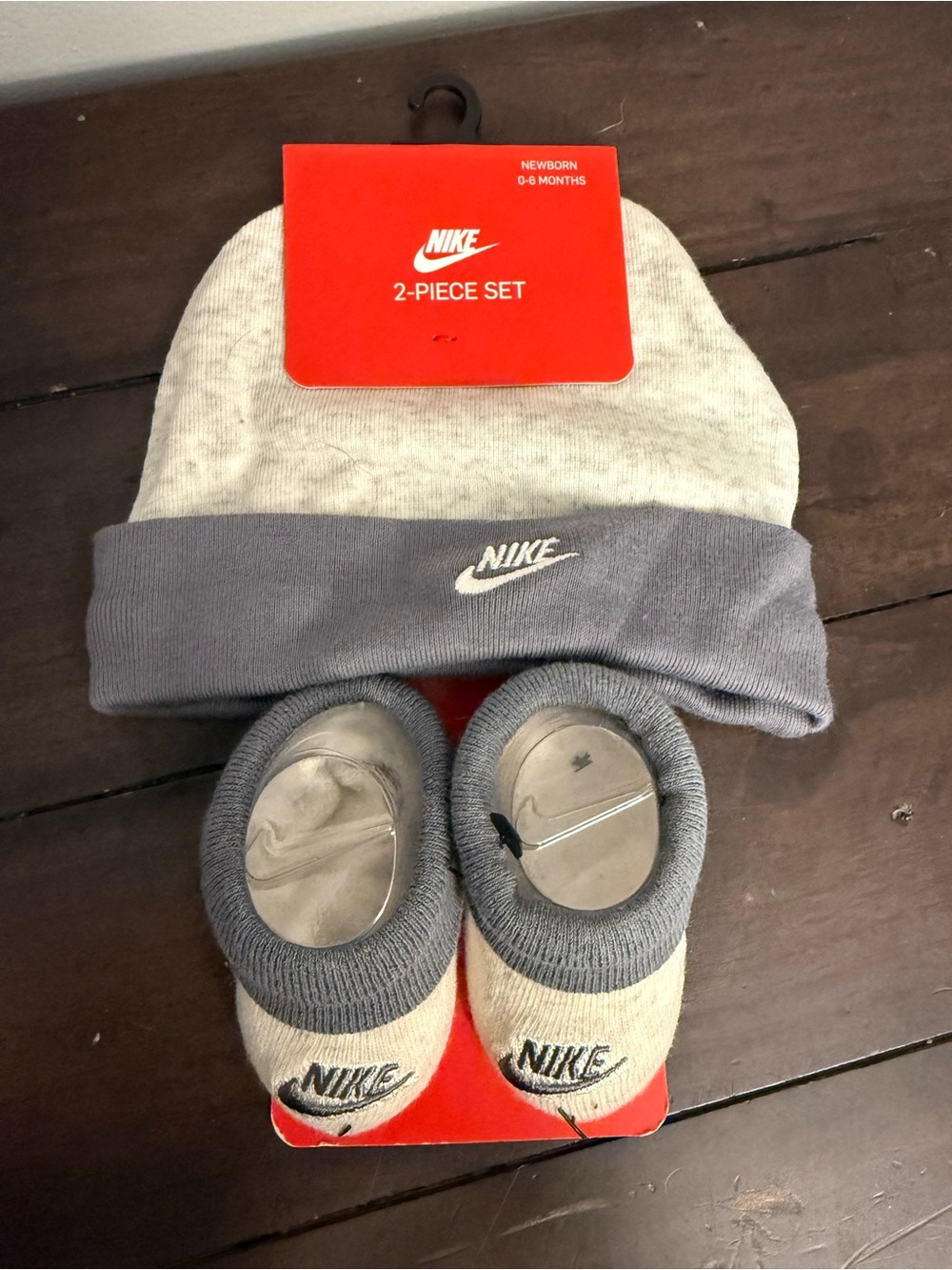 Nike Baby 2-Piece Hat & Booties Set - Gray and Cream